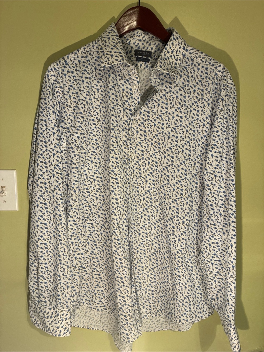 Madison White Dress Shirt with Blue Micro Floral